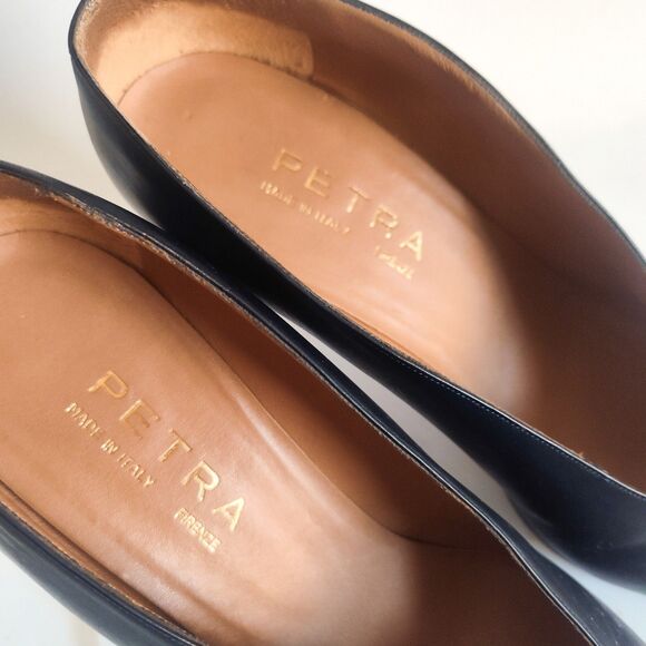 Petra Firenze Heels 9.5 Italian Leather Sole Pumps Navy Blue Pointy Toe Striped - Picture 8 of 13